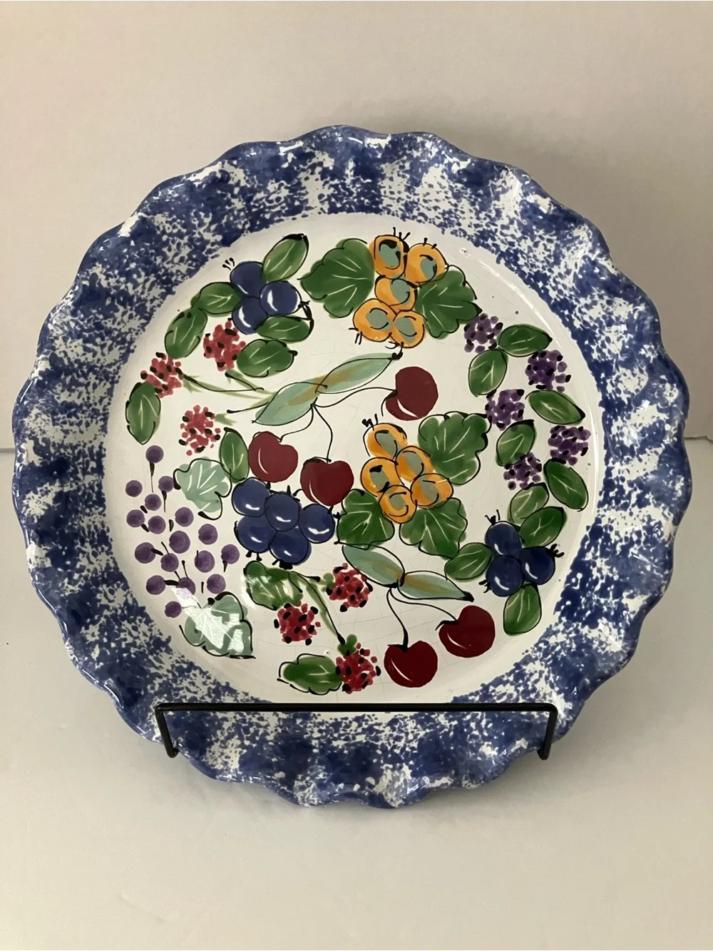 Hand-Painted Ceramic Fruit Serving Platter in Blue Speckle